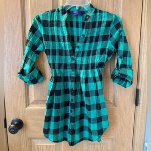 Miley Cyrus & Max Azria Green and Black Plaid Shirt